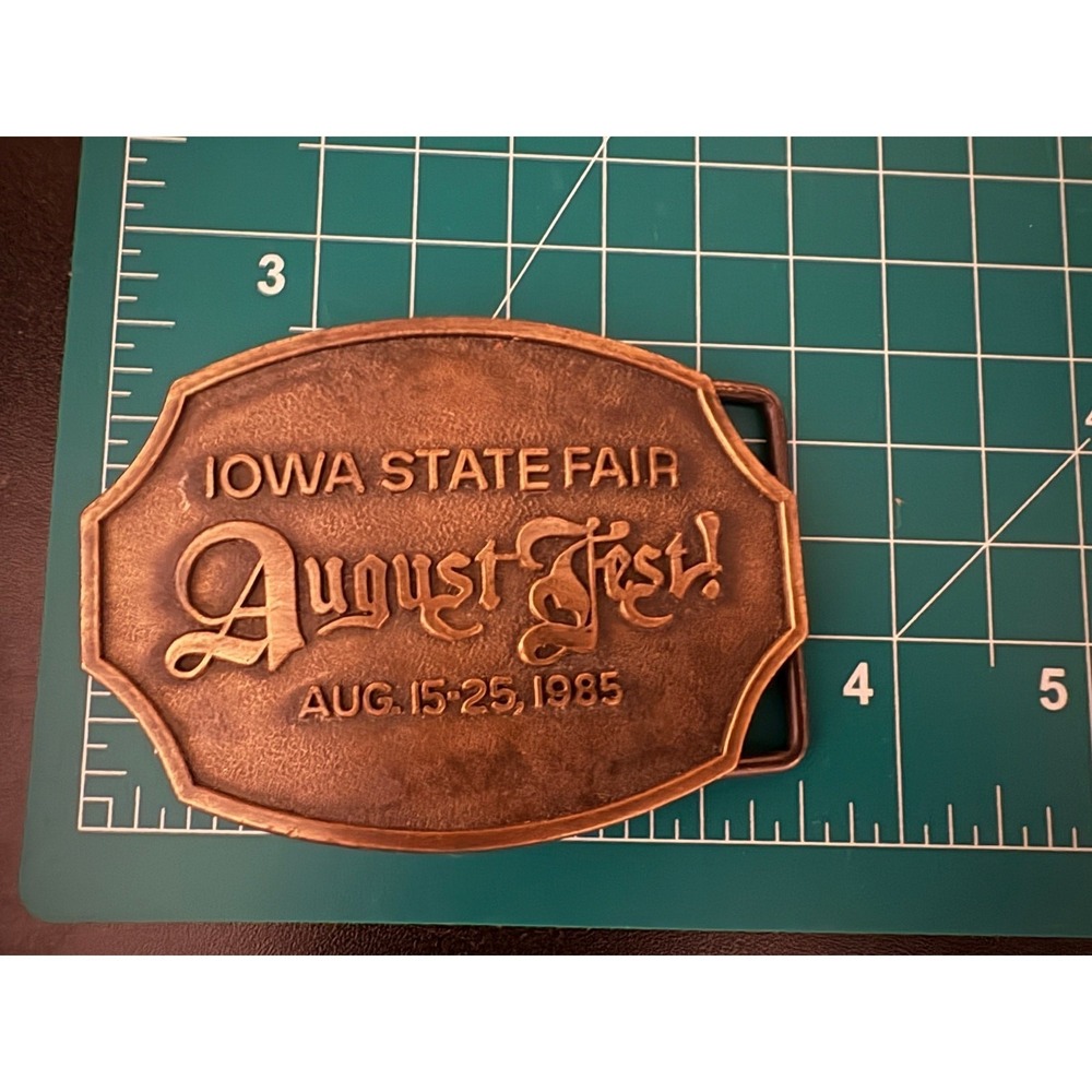 Iowa State Fair August Fest Bronze Belt Buckle Vintage 1985 Collectible #57 - Picture 5 of 5